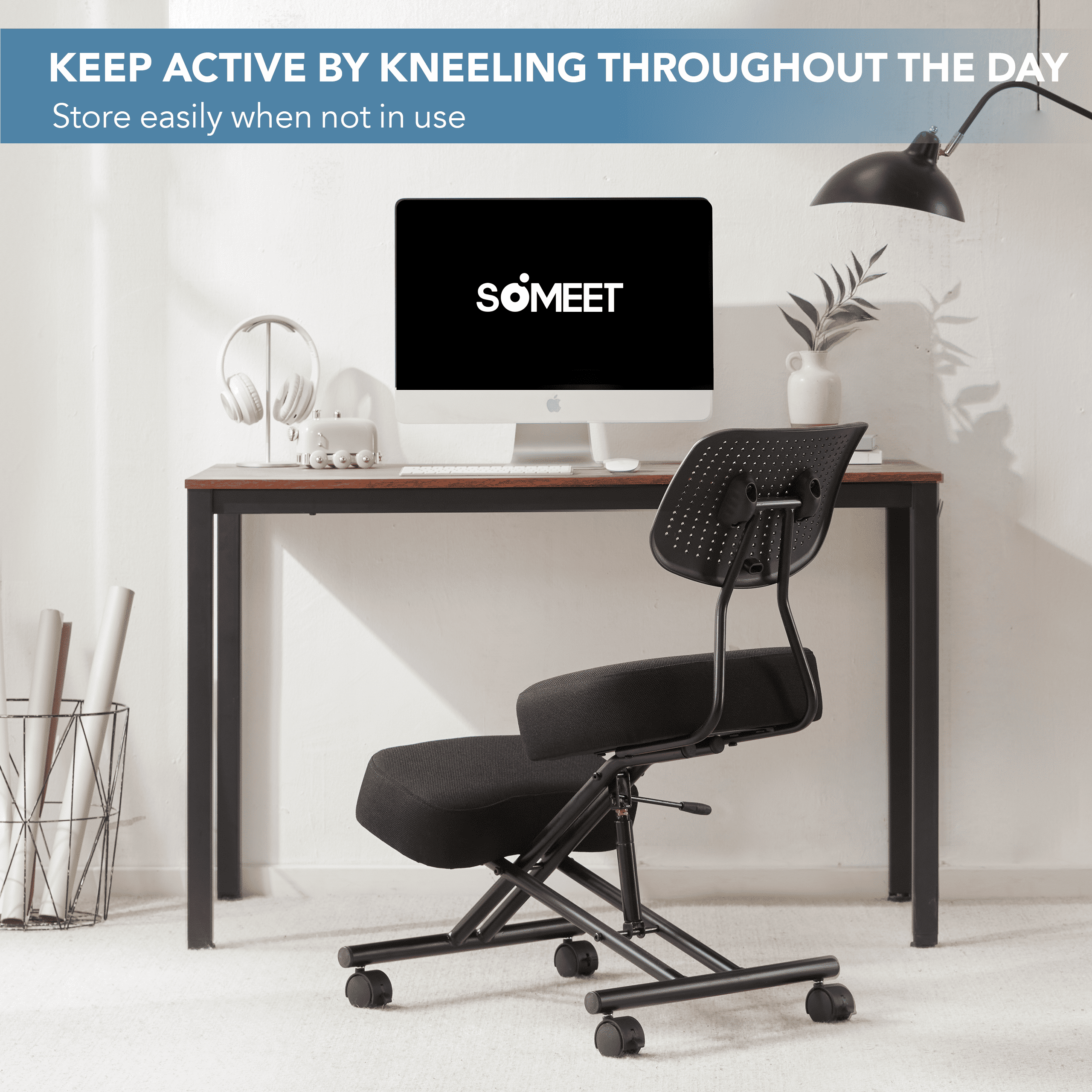 Someet Kneeling Chairs with Backrest Linen Ergonomic Home Office Chair Adjustable Height Seat Rolling Wheels Comfort Thick Cushion Work Stool Improve Posture Chair