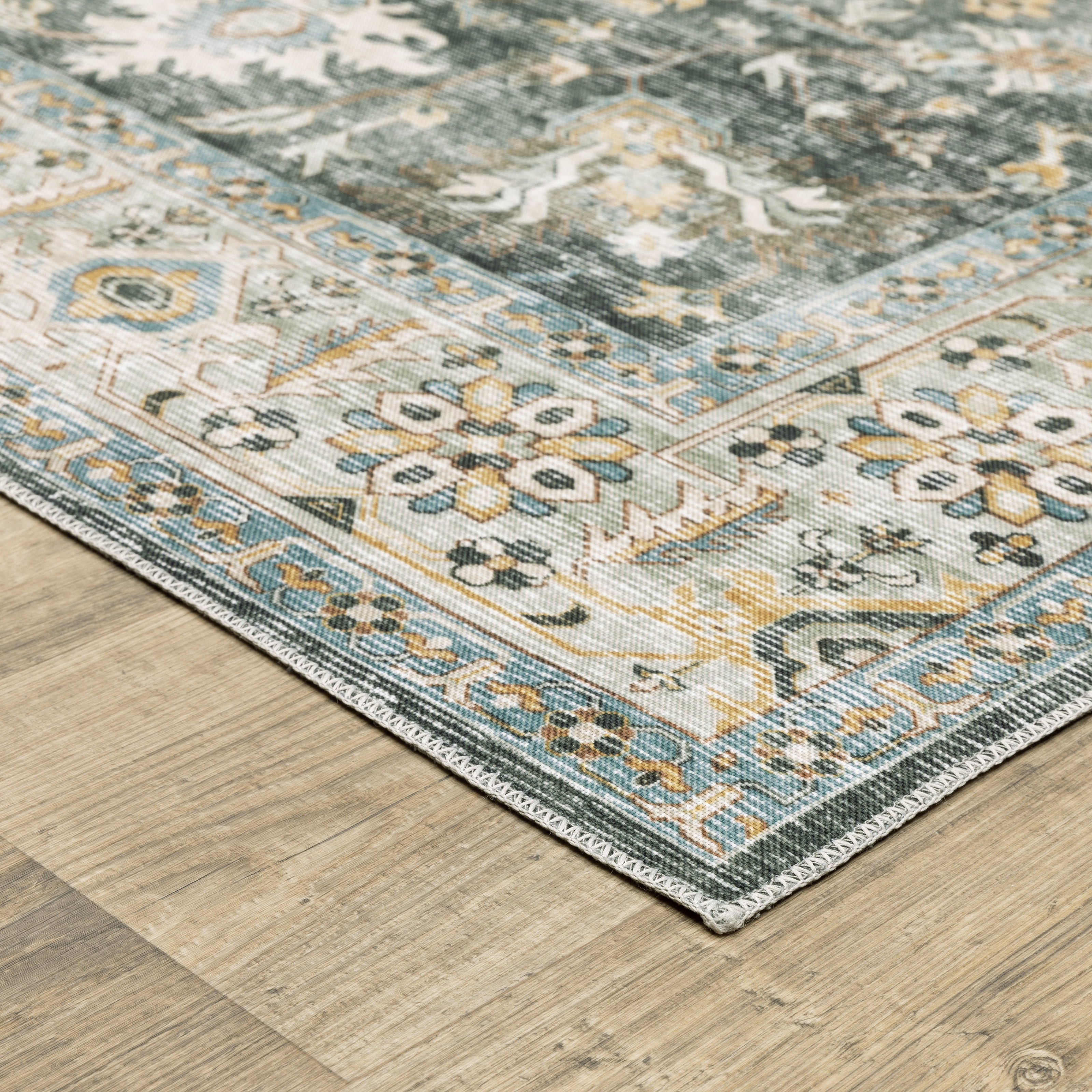 Avalon Home Celeste Washable Vintage Oriental Blue/ Gold Indoor Area Rug