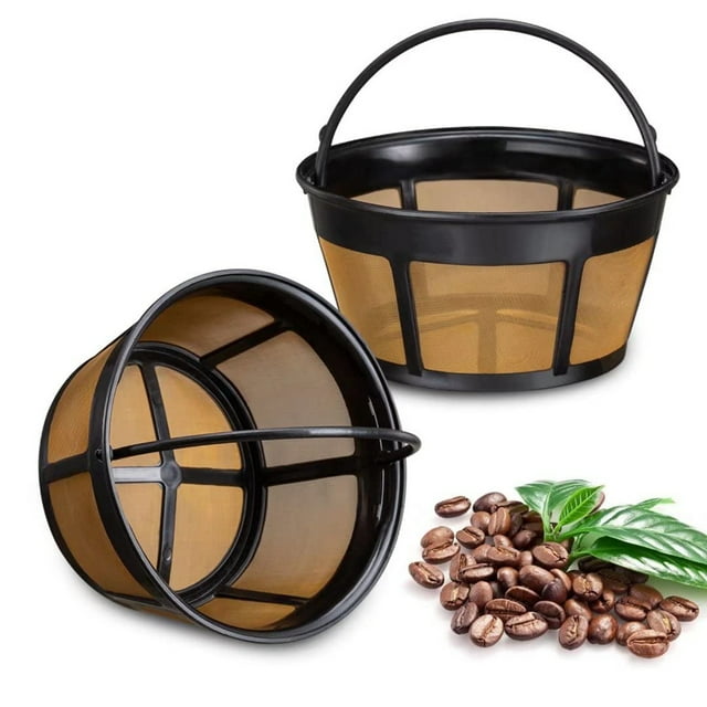 Reusable Coffee Filter, Basket Coffee Filters 8-12 Cup Replacement Coffee Filter with Stainless Steel Mesh Bottom,2 x coffee filter,black