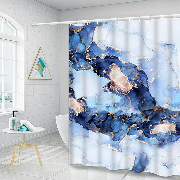 Ikfashoni Royal Blue Marble Shower Curtains,oxford Fabric Waterproof Bath Curtains,navy Blue Luxury Shower Curtains For Bathroom,72X72 Blue 72 X 72