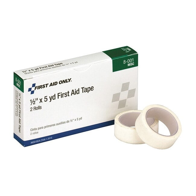 First Aid Only Tape, White, 1/2 In. W, 5 ft. L, PK2 8-001