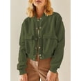 thumbnail image 4 of Womens Jacket Fall Winter Long Sleeve Stand Collar Shacket with Side Pocket Coat Army Green S, 4 of 8