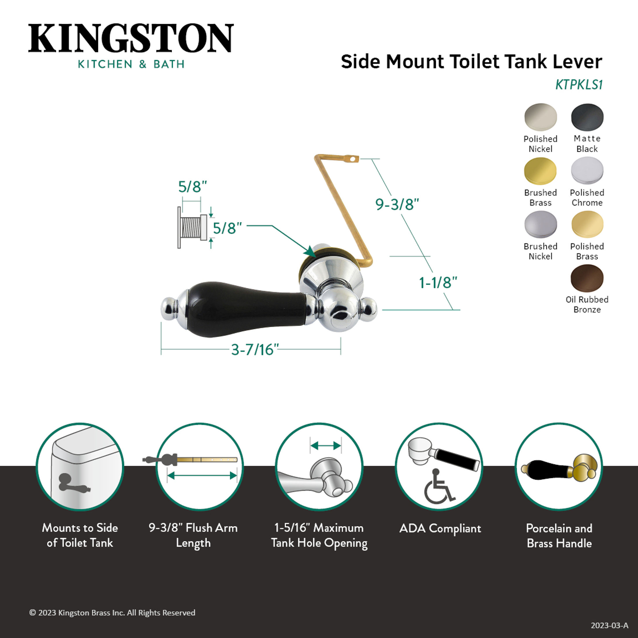 Kingston Brass KTPKLS2 Duchess Side Mount Toilet Tank Lever, Left/Right Installation in Polished Brass