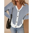thumbnail image 3 of Women'S Casual Open Front Long Sleeve Chunky Knit Striped Cardigan Sweaters Outerwear Coats Blue M, 3 of 6
