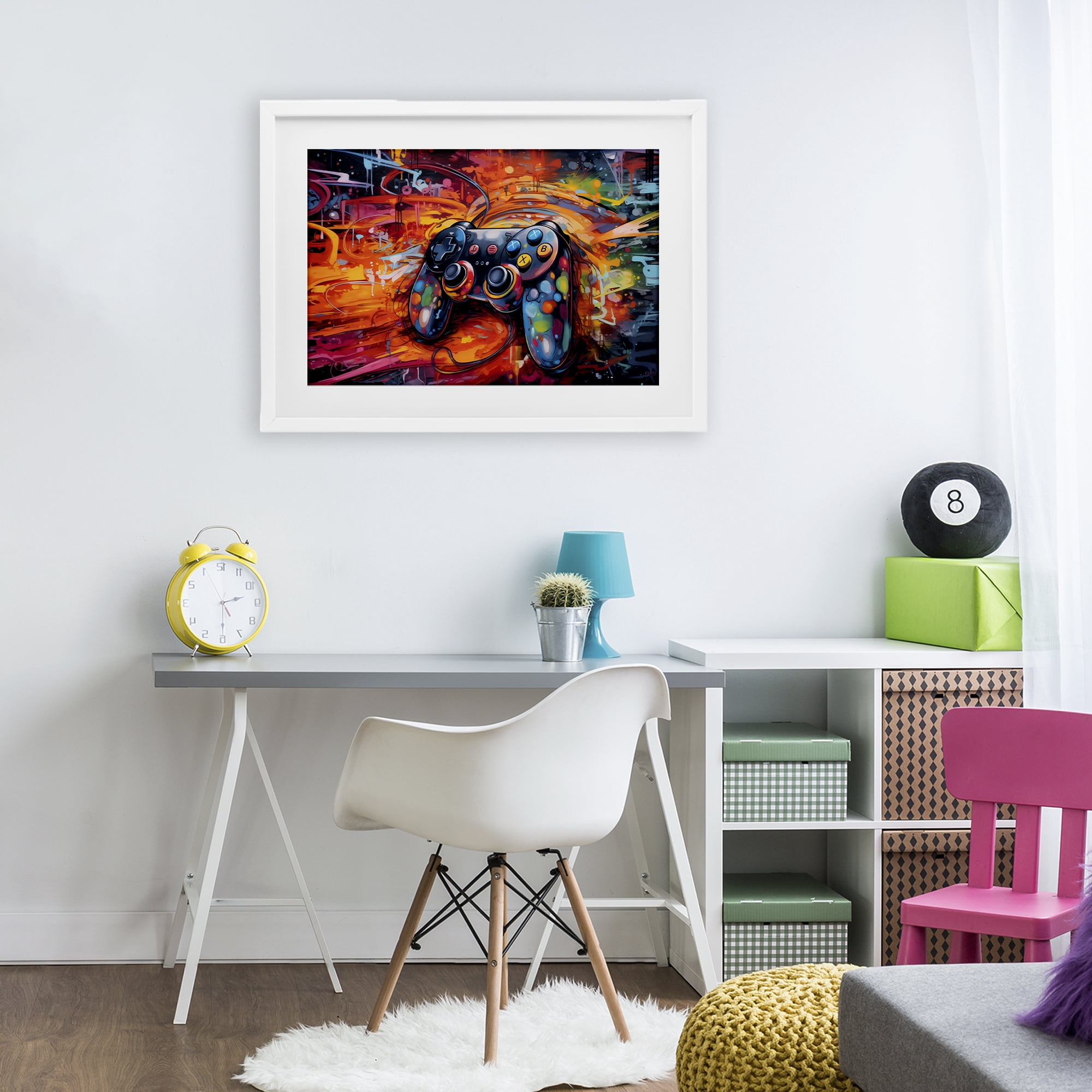 Stupell Industries Gaming Swirl Controller Energy White Framed Print Under Glass, design by Creative Studio