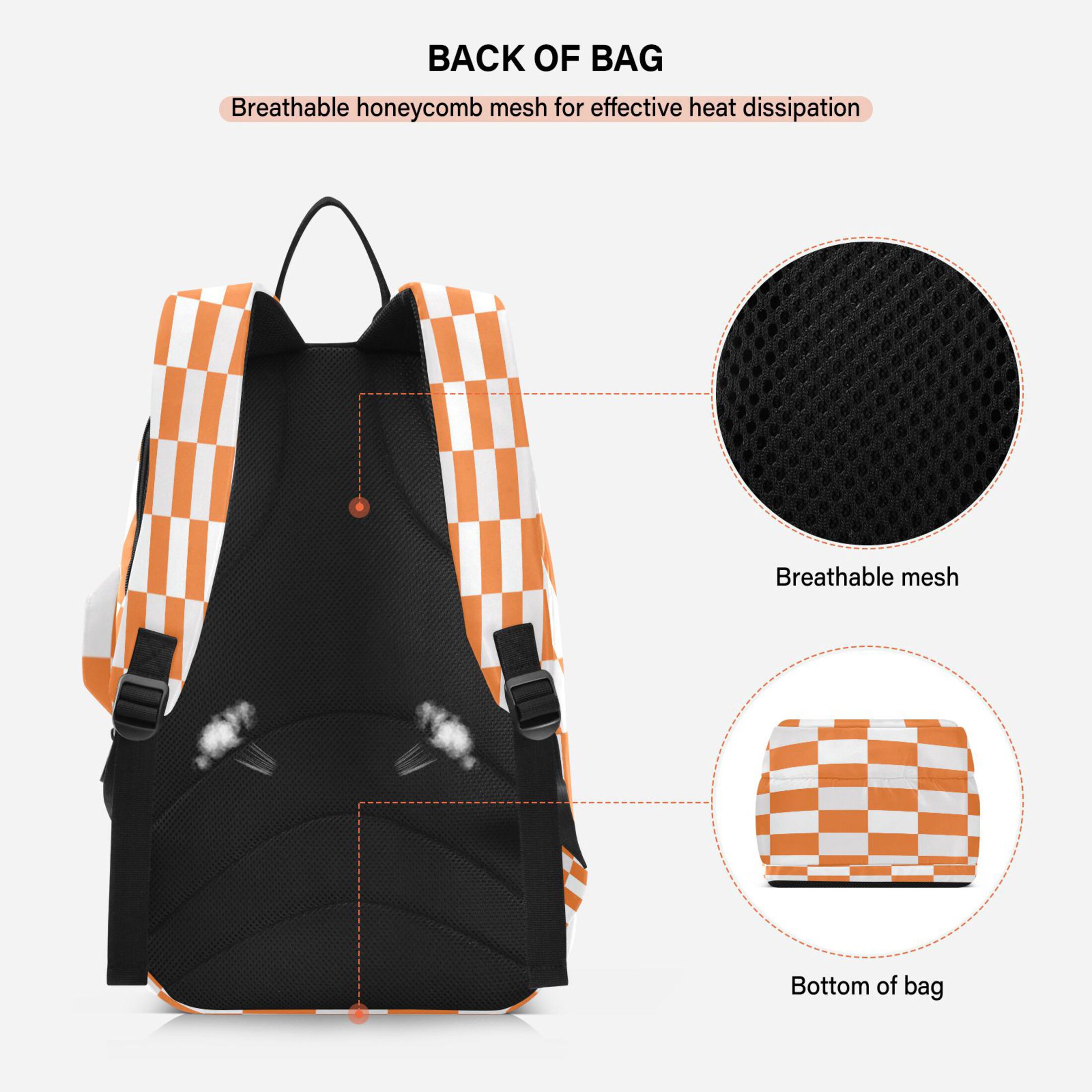 2 Racquet Holder Tennis Backpack Tennis Racket Covers Gym Bags Orange Checkerboard