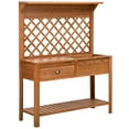 thumbnail image 2 of Outsunny Garden Potting Bench, Outdoor Wooden Workstation Table w/ Metal Screen, Drawer, Hooks, Storage Shelf, and Lattice Back for Patio and Porch, 2 of 9
