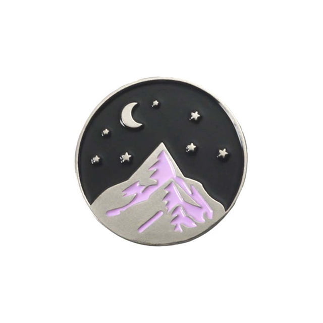 Broche de Corsage Chaîne de Montagnes Lune Étoiles Broche en Zinc Broche Ronde Broche en Alliage Épingle à Mâchoire Ronde Badge Accessoires de Bijoux Randonnée