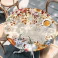 thumbnail image 2 of Gray Orange Pumpkin Fall Round Tablecloth, Fitted Table Cover with Elastic for 36"-44" Round Tables, Thanksgiving Floral Leaves Retro Table Cloth Outdoor Indoor Dinning Party Waterproof Tablecloths, 2 of 7