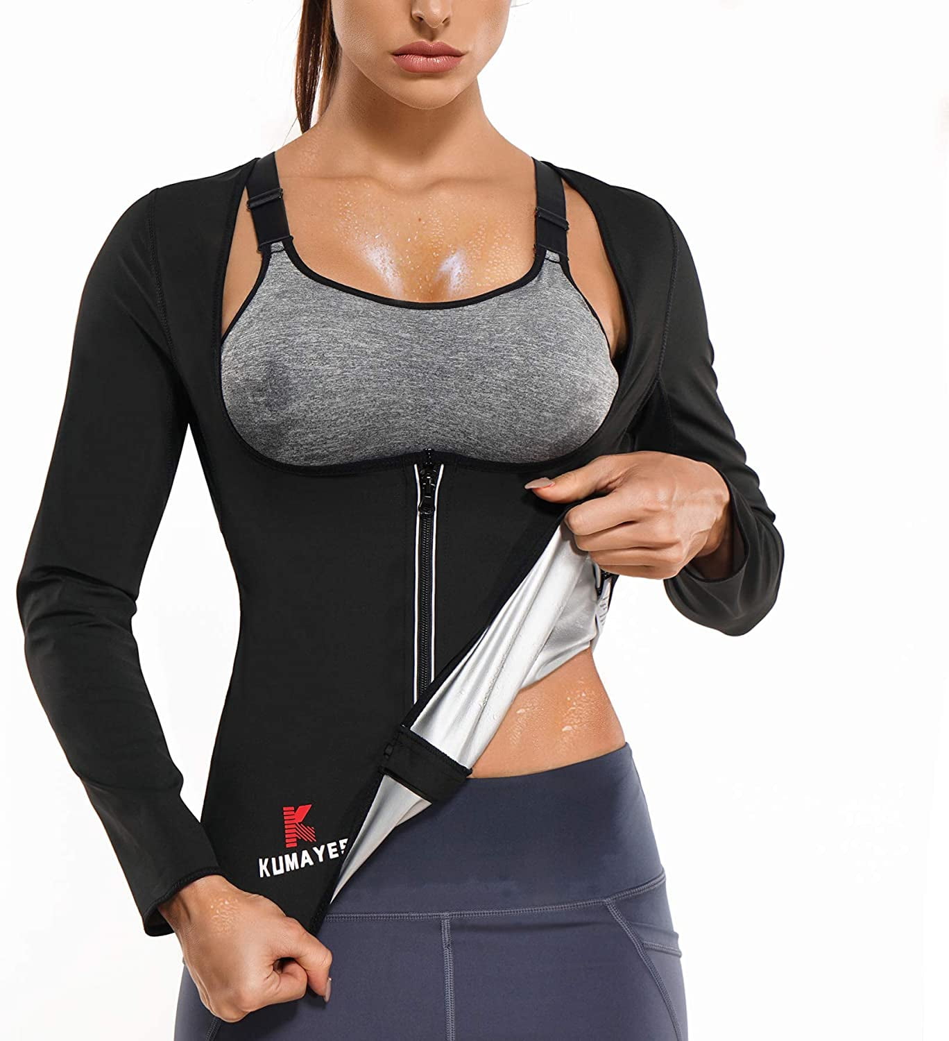 Sauna Suit for Women Weight Loss Suana Shirt for Women Sweat Suit Waist Trainer Vest Fitness Body Shaper Zipper 