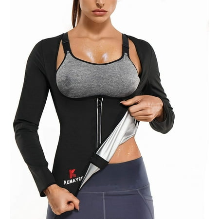 

Nebility Sauna Suit for Women Sweat Body Shaper Jacket Hot Waist Trainer Long Sleeve Zipper Shirt Workout Top(Black 3X-Large)