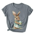 thumbnail image 4 of ZQUUVOU Easter Shirts For Women Funny Bunny Print Short Sleeve T Shirt For Easter Day Tops B-Gray, 4 of 4