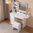 thumbnail image 2 of Kadyn Vanity Desk with Lighted Mirror & Power Outlet, Makeup Vanity Desk with Drawer for Bedroom, Storage Stool, White, 2 of 10