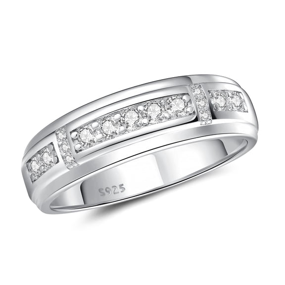 SFTING Men Wedding Band 925 Sterling Silver Men Rings Round Cut 5A CZ Wedding Promise Band for Him Size 9.5