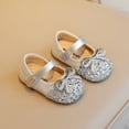 thumbnail image 2 of Kids Girl Silver Glitter Flats Sparkly Princess Dress Shoes Flower Girl Wedding Party Bow PU Kids Shoes Sizes 4-10,Size 4.5, 2 of 6