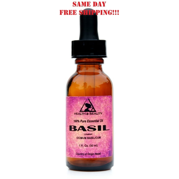 BASIL ESSENTIAL OIL LINALOOL AROMATHERAPY 100% PURE GLASS DROPPER 1 OZ, 30 ml