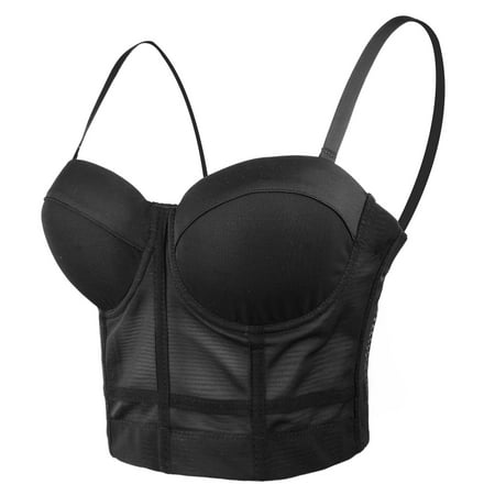 ELLACCI Women s Mesh Bustier Crop Top Push Up Corset Tops Bra Black X-Small