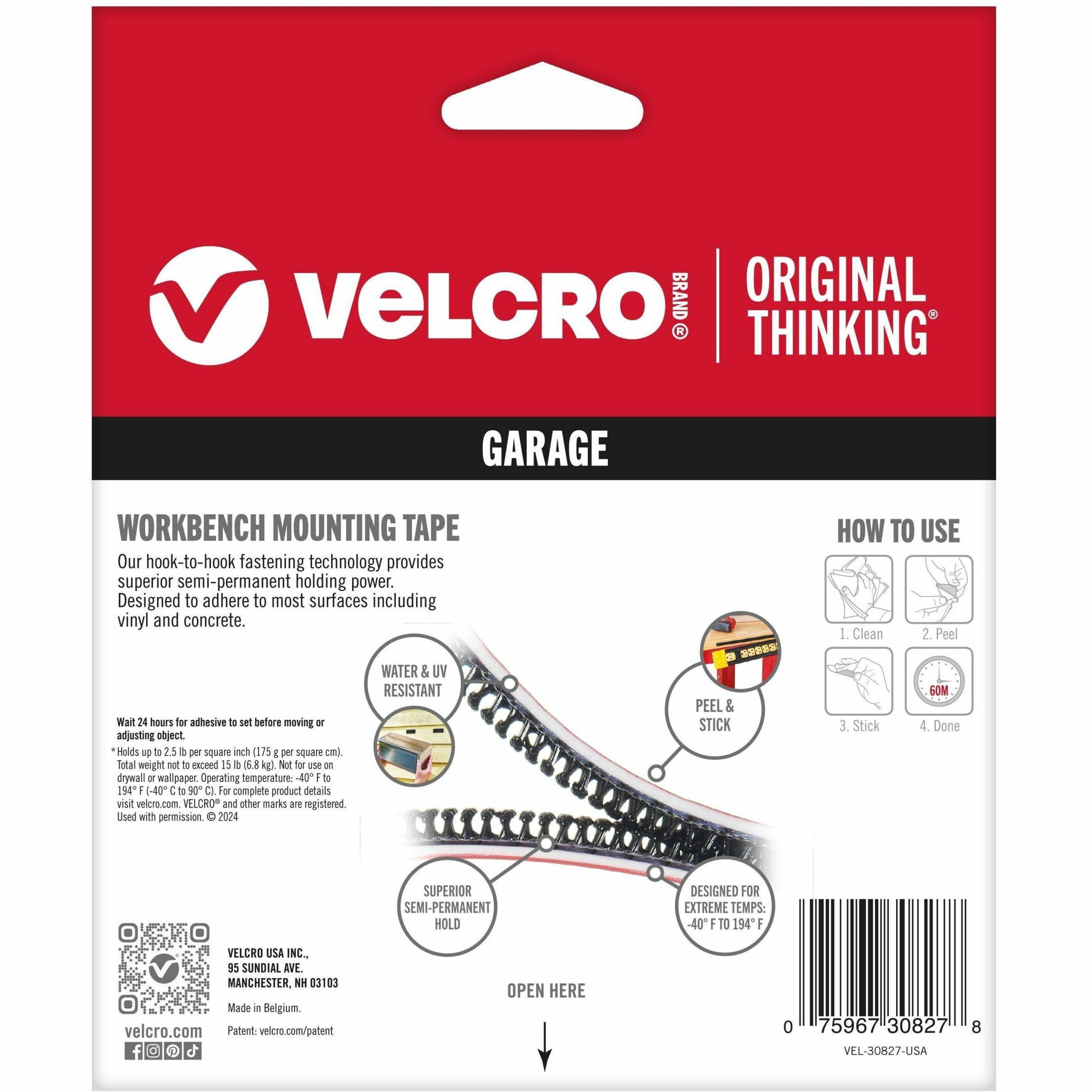 VELCRO Brand Workbench Mounting Tape 1/2in wide black 5ft of closure (10ft of tape)