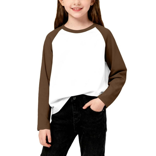 Cowsor T-Shirts Garçons Filles Décontractés Raglan Manches Longues Col Rond Bloc de Couleur Blouses Mignonnes Tops