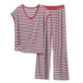 thumbnail image 2 of Sakmal Soft Summer Pajamas for Women Set Red Modal Sleeveless Plus Size Sleepwear Set V Neck Striped Pjs Sets for Women, 2 of 5