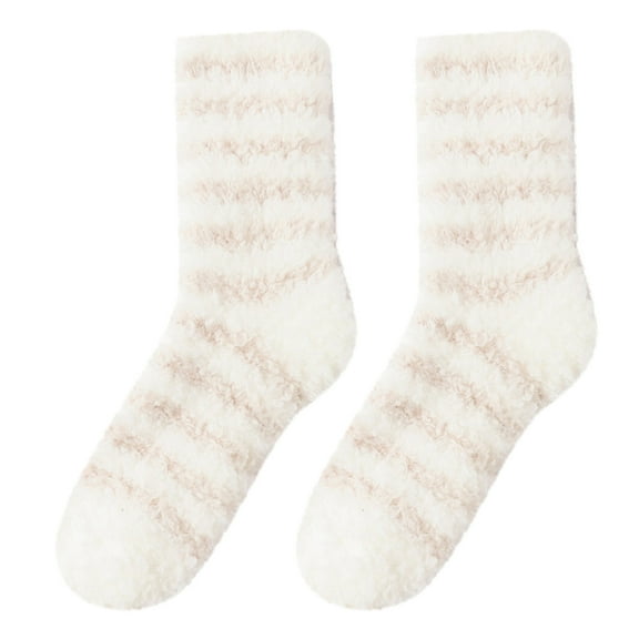 Bibifish Womens Socks Stripe Fuzzy Medium Tube Socks Autumn Winter Mid Comfy Socks Thickened Thermal Crew Socks For Ladies