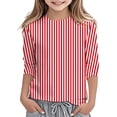 thumbnail image 3 of LRen Girls Striped Shirts Casual 3/4 Lenght Sleeve Crewneck Basic Tunic Blouse Loose Comfy Soft Tees Valentines Gifts for Kids Classroom, 3 of 6