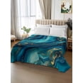 thumbnail image 2 of Teal Blue Marble Full Size Flat Sheet, Wrinkleproof & Fadeproof Cooling Flat Bed Sheet Only, Ink Painting Modern Abstract Yellow Breathable Soft Bedding Top Sheets 81 x 96 Inches, 2 of 8
