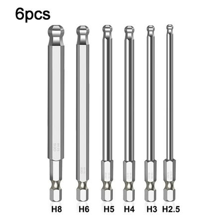 

6 Pcs Ball End Hex Screwdriver Bits Metric Hex Bit 100mm Long Magnetic Driver Bit