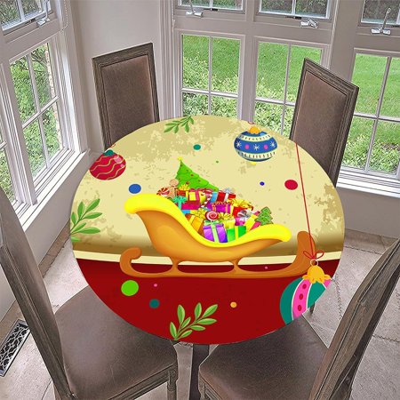 muroi Christmas Round Fitted Tablecloth with Elastic Edge Wipeable Table Cloth Stain Resistant Tablecloths Christmas Party Table Cloths for Indoor Outdoor (44 -52 Christmas 1)