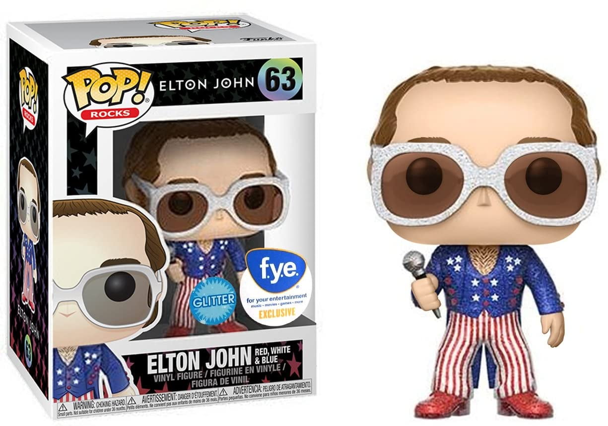 Figurine Pop Elton John #63 pas cher : Elton John Rouge, Blanc & Bleu - Pailleté