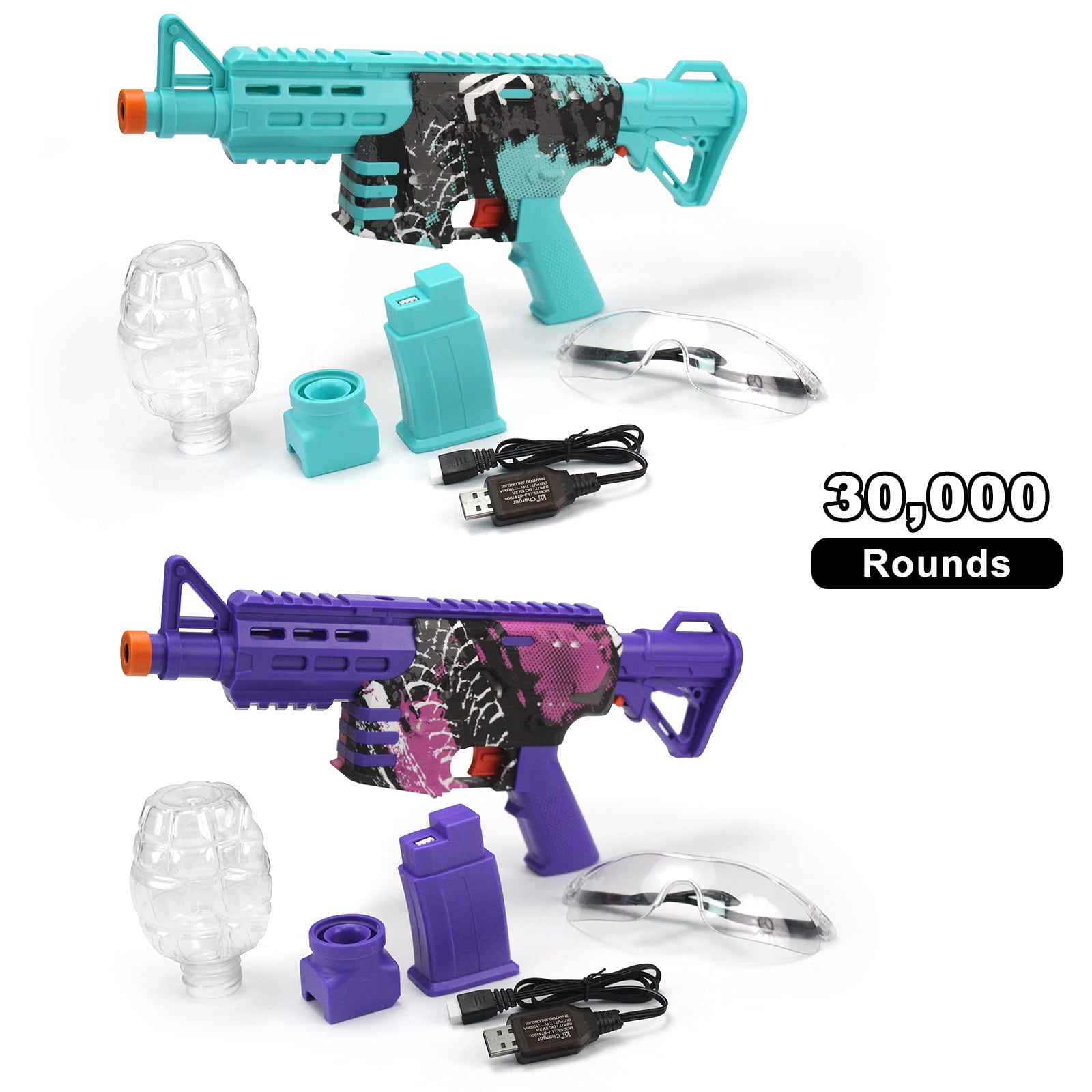 BIU BLASTER Electric Gel Ball Blaster Set for Ages 14+, 2-Pack with 40,000 Gel Beads, Goggles and Rechargeable Battery