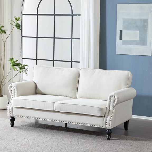 2-Seater Nailhead Sofa with Brass Nickel-Tone Finish / Sophisticated Look for Home