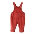 thumbnail image 2 of Toddler Baby Boys Girls Corduroy Jumpsuits Solid Color Sleeveless Jumpsuits Long Romper Pants with Pockets Red 0-6 Months, 2 of 7