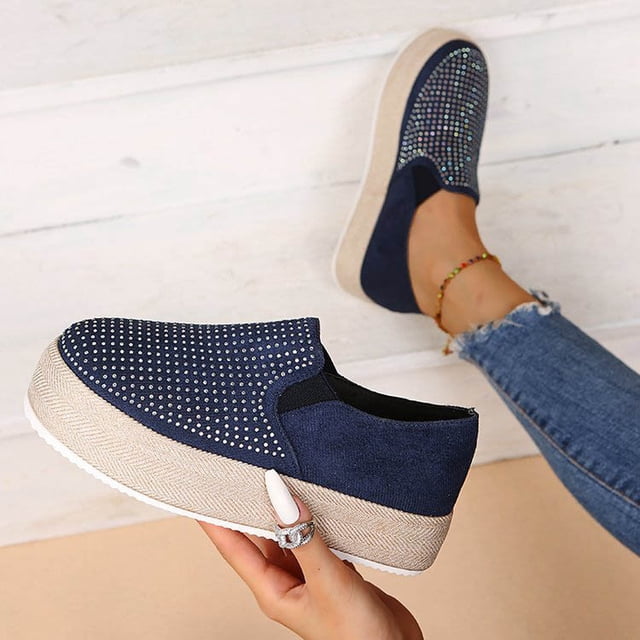 Otoño nuevo estilo de gran tamaño de cuerda de cáñamo de cabeza redonda de corte bajo zapatos casuales de comercio exterior de diamantes de imitación de Color sólido para mujer Wmkox8yii shalkjhdk1532