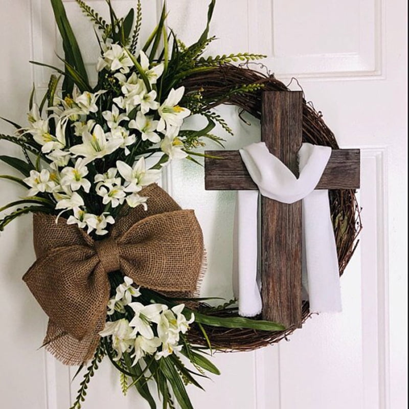 Cross Wreath Mom Gift Year Round Wreath Black Burlap White Rustic Front Door Wreath