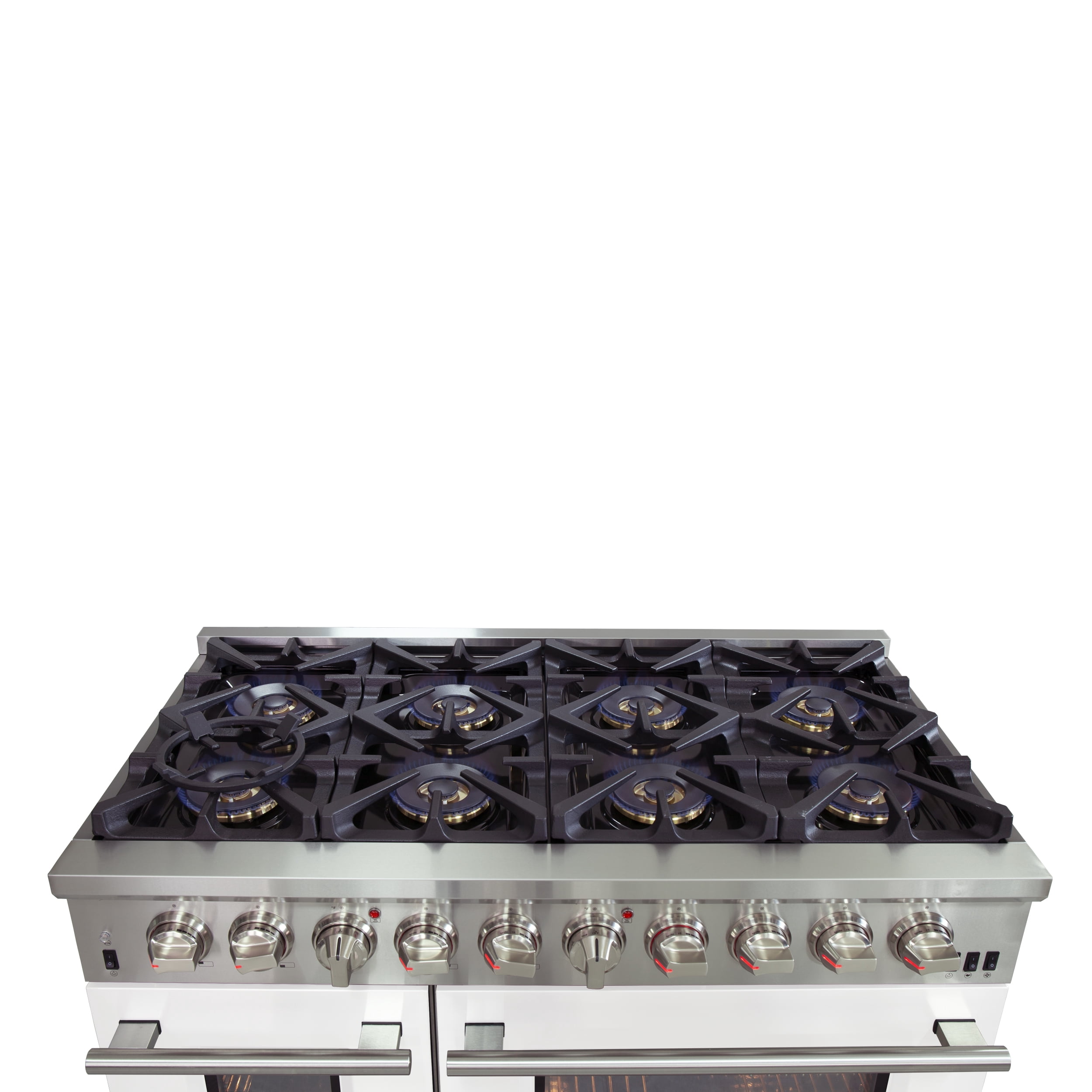 Forno Capriasca 48-Inch Freestanding Dual Fuel Range, 8 Burners, True Convection Oven, White Doors