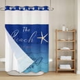 thumbnail image 6 of No Hook Shower Curtain with Snap in Liner, Ocean Happy Beach Place Words Waterproof Fabric Bathroom Curtain Mesh Top Window, Starfish Gradient Blue Wooden Shower Curtains 48x72in, 6 of 9