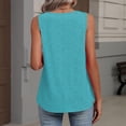 thumbnail image 7 of Qwertyu Womens Summer Plus Size Tank Tops Fashion Solid Printing Crew Neck Sleeveless Cotton Linen T-shirts Casual Loose Baggy Tunic Blouse Cyan S, 7 of 7