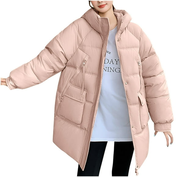 UPPADA Quilted Puffer Jacket for Womens Oversized Cropped Puffy Quilted Winter Jackets Coat with Pockets Ladies Fall Jackets,Women Puffer Coats Winter Pink,XXL
