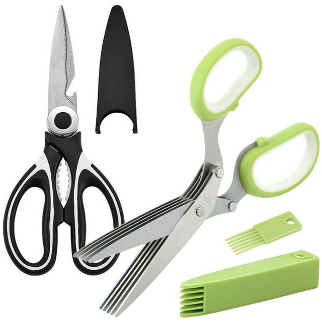 2Pcs Kitchen Shears 5-Blade Herb Scissors Set Stainless Steel Kitchen Shears Heavy Duty Chicken Bone Cutting Shears Sharp Utility Scissors Meat Scissors Poultry Shears Food Cooking Scisso