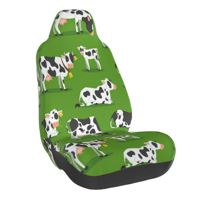 Wukai Cows With Calfs Green Full Set Car Seat Covers with Soft Padding Universal Auto Front Seats Protector and Cushion Mat
