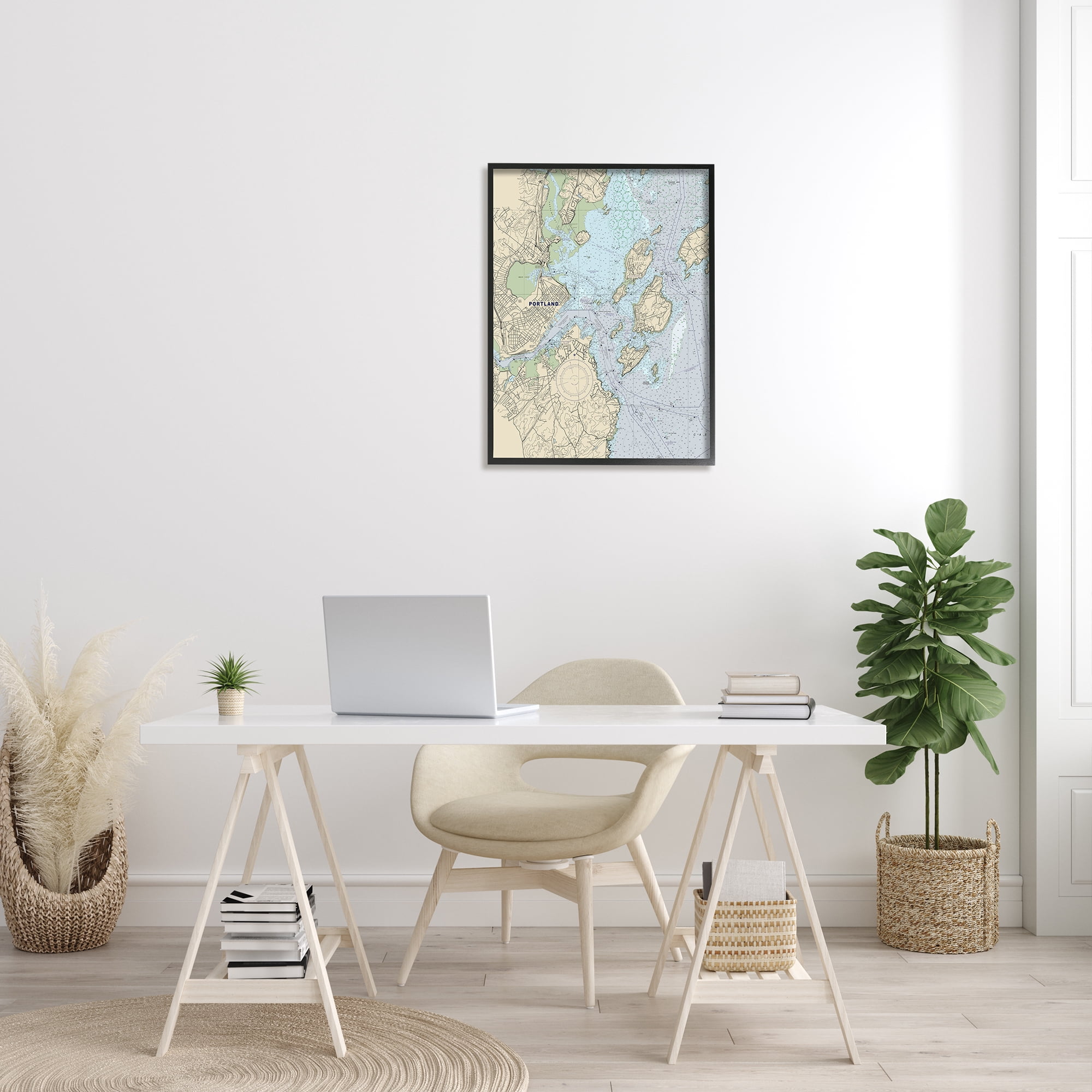 Stupell Industries Portland Coast Nautical Map Beige Blue Cartography, 24 x 30, Designed by Daphne Polselli