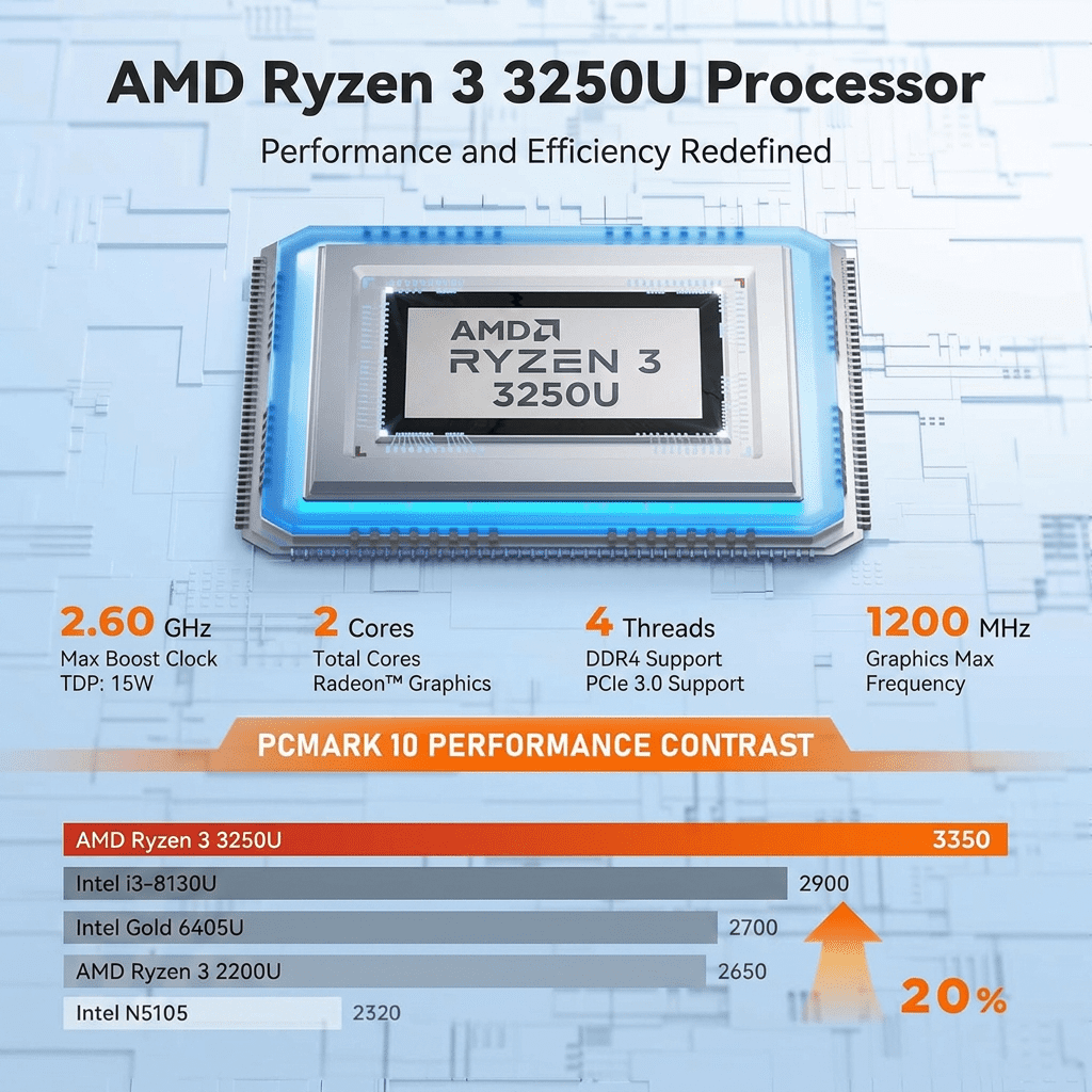 NIPOGI E1 Mini PC AMD Ryzen 3 3250U 8GB DDR4 256GB SSD Win11 Pro