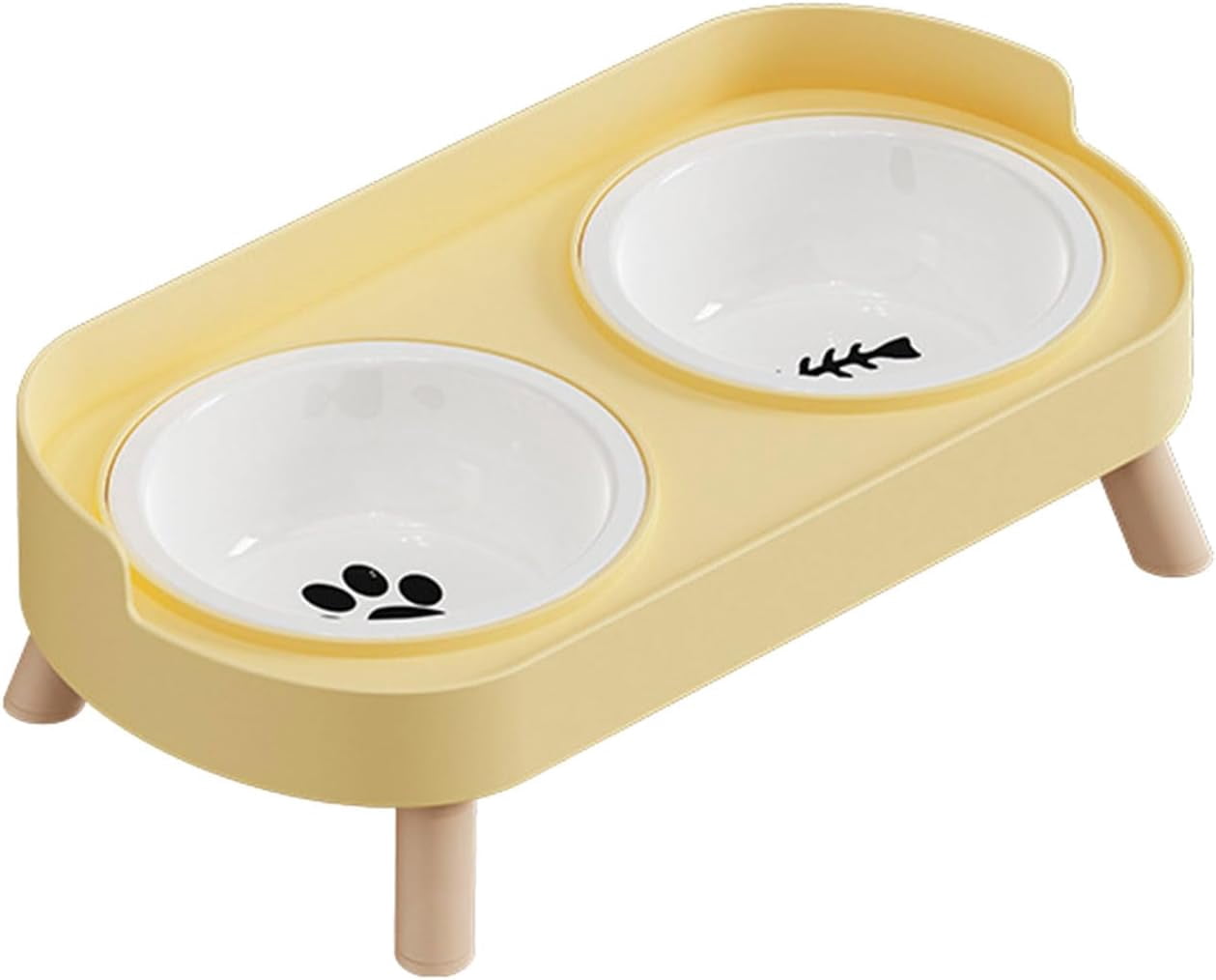 Ceramic Double Bowl Dog Cat Feeder, Food and Water, Dishwasher Safe