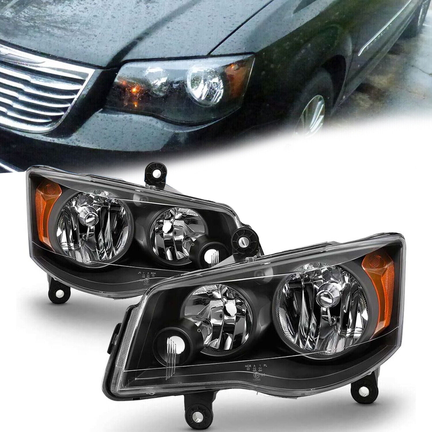 Kojem Pair Black Housing Headlights Headlamps for 20112020 Dodge Grand Caravan 0816 Chrysler