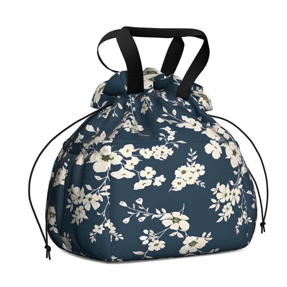 Pioneer Flower Floral Print Pattern Drawstring Lunch Bag Women - Drawstring Lunch Bag Insulated for Work Office - Stain-Resistant Large Lunchbags for Women with Multi-Pockets