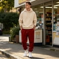 thumbnail image 5 of Men's Sweatpants Trendy Elastic Waist Drawstring Cuffed Jogging Pants Loose Lounge Casual Sweat Pants for Outdoor Sports with Pockets Wine M, 5 of 7