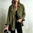 thumbnail image 2 of Domzest Womens Corduroy Shirt Jacket Button Down Frayed Hem Lapel Shirt Jackets 2026 Fall Casual Oversized Outerwear with Chest Pocket Army Green XXL, 2 of 6