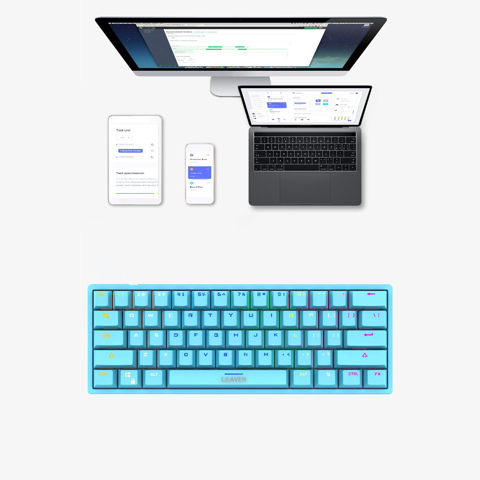 Dqueduo RGB Backlit Mini Bluetooth Mechanical Keyboard with Type-c Cable & Specification, Blue