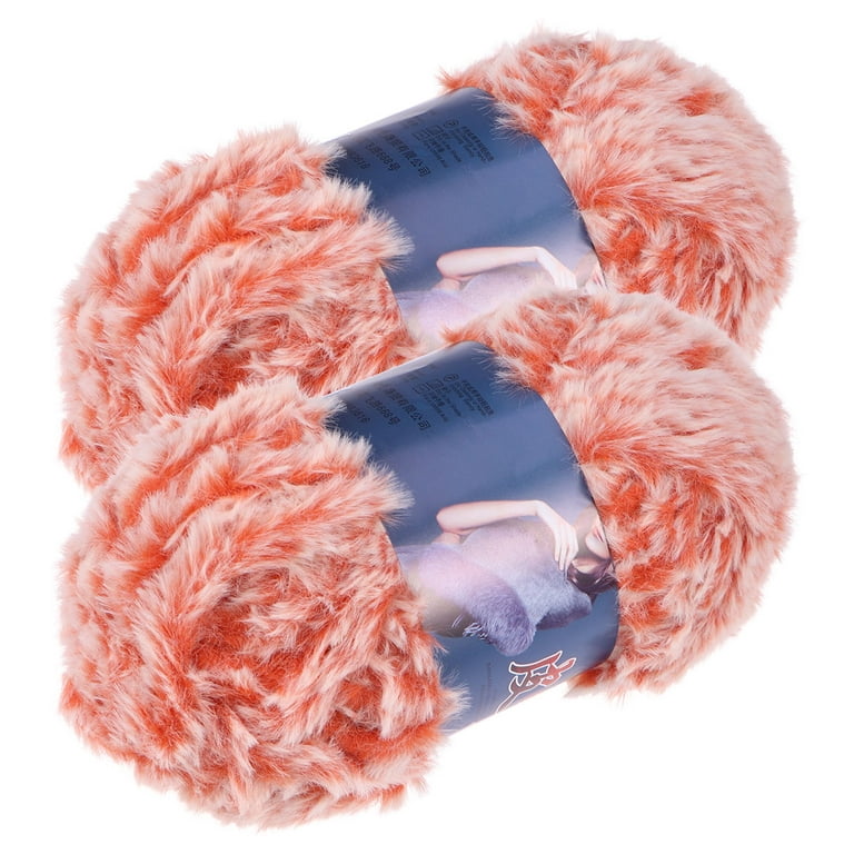 NICEXMAS 2PCS Imitation Wool Super Fur Yarn Chunky Fluffy Faux Fur Yarn  Eyelash Yarn for Crochet Knit (Orange Red) 